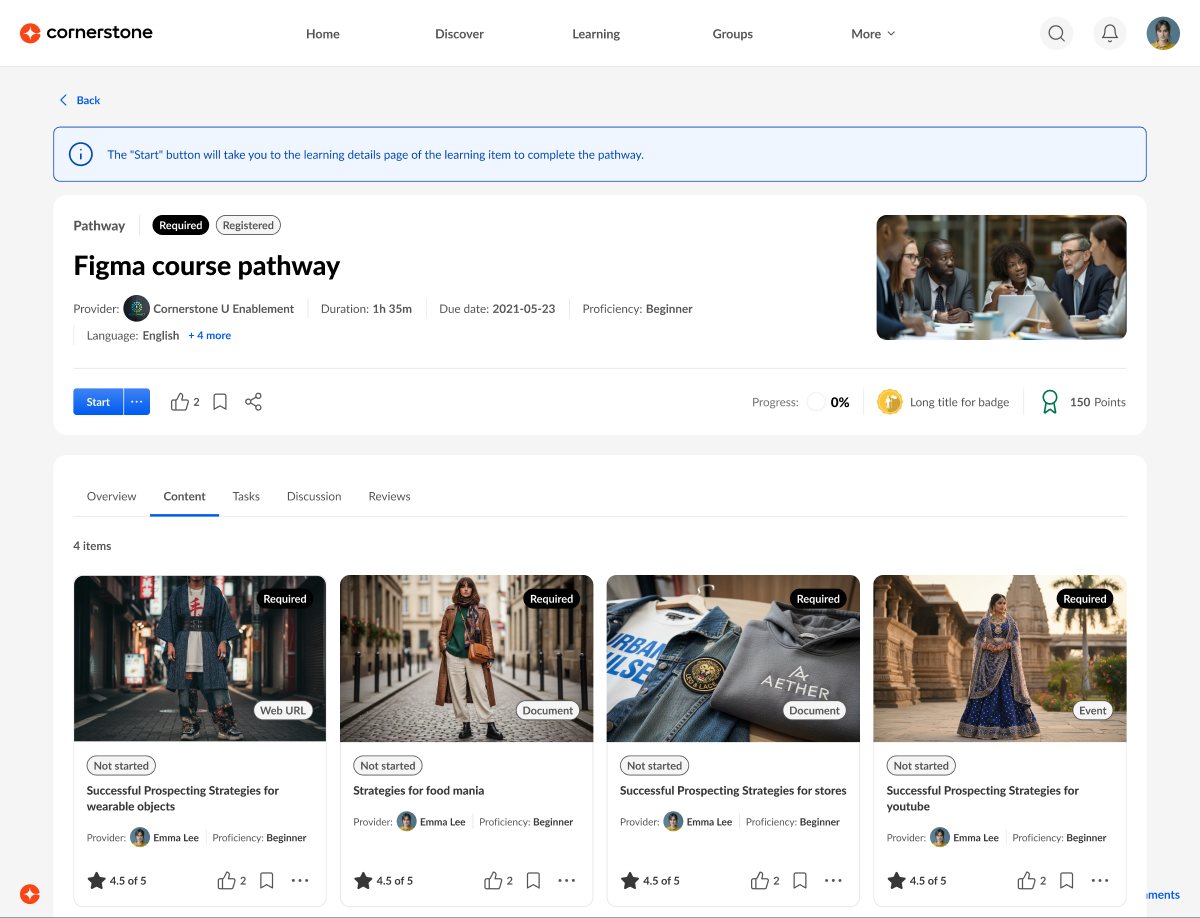 Pathway on the universal details page with a banner explaining that Start opens each item's details page